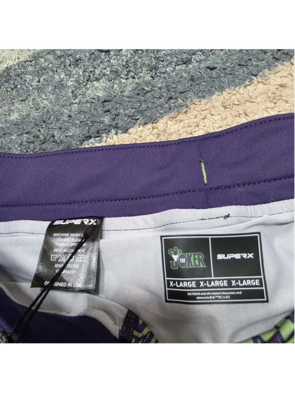 DC Comics Joker SuperX Performance Shorts Lined Purple Green XL NWT Gym